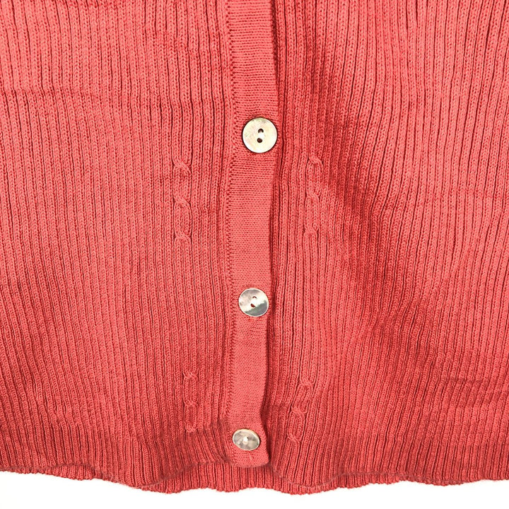 PETITE SOPHISTICATE Rib-knit Cotton Cardigan, Made in England, Women's Size M (approx.) cotton coral Vintage Second Hand