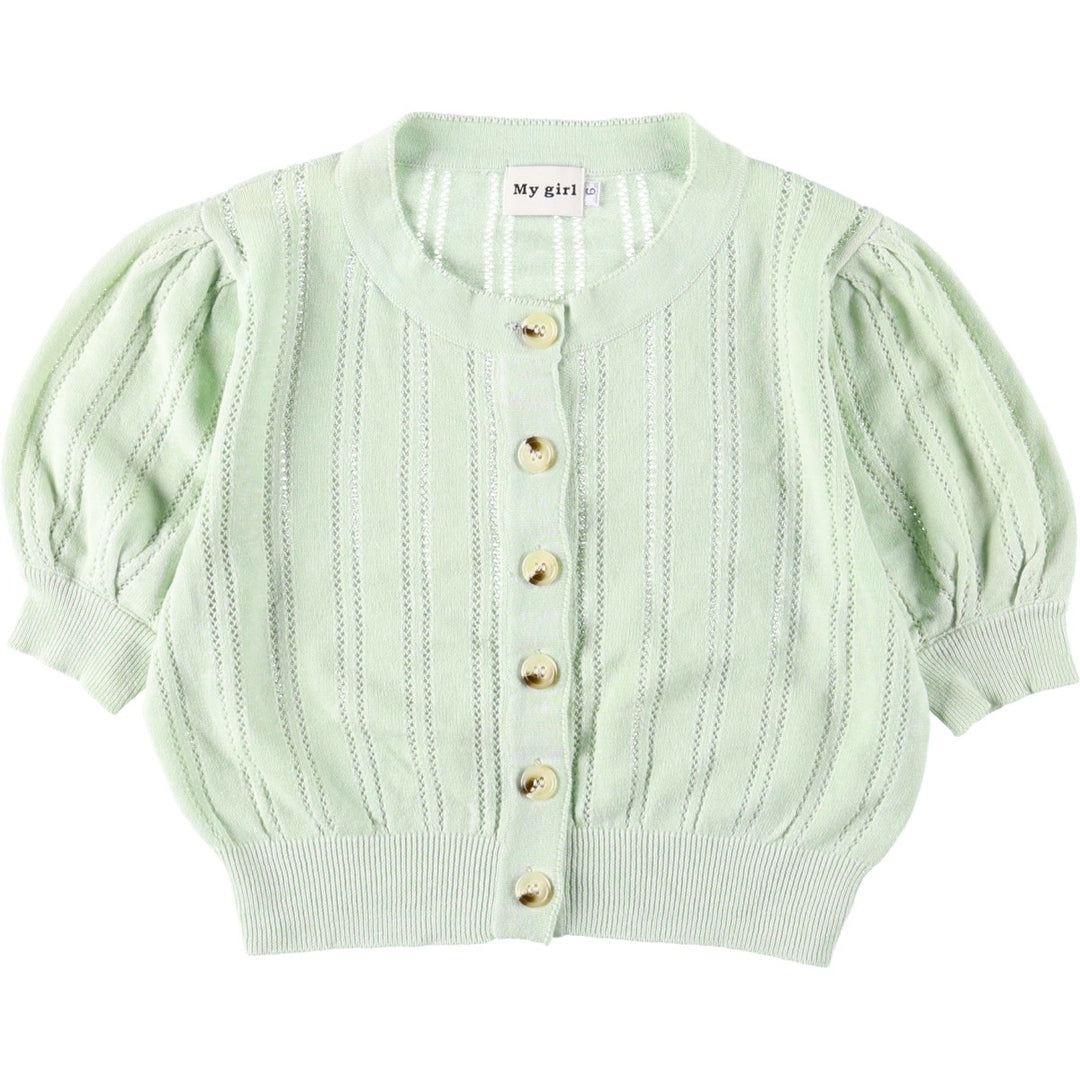 My girl cropped short-sleeved summer cardigan, women's size M equivalent. linen Mint green Vintage Second Hand