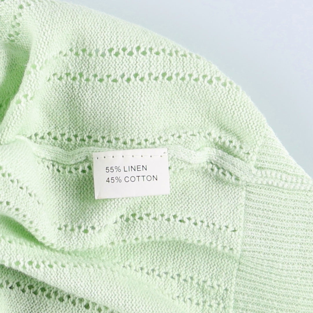 My girl cropped short-sleeved summer cardigan, women's size M equivalent. linen Mint green Vintage Second Hand