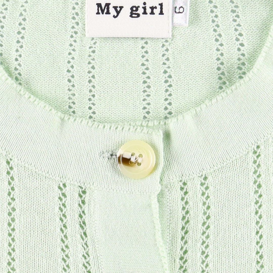 My girl cropped short-sleeved summer cardigan, women's size M equivalent. linen Mint green Vintage Second Hand