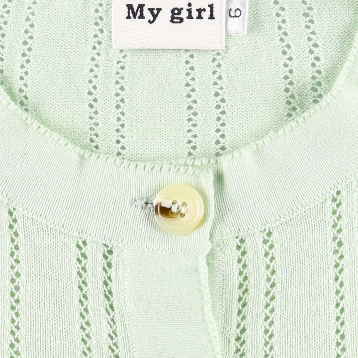 My girl cropped short-sleeved summer cardigan, women's size M equivalent. linen Mint green Vintage Second Hand