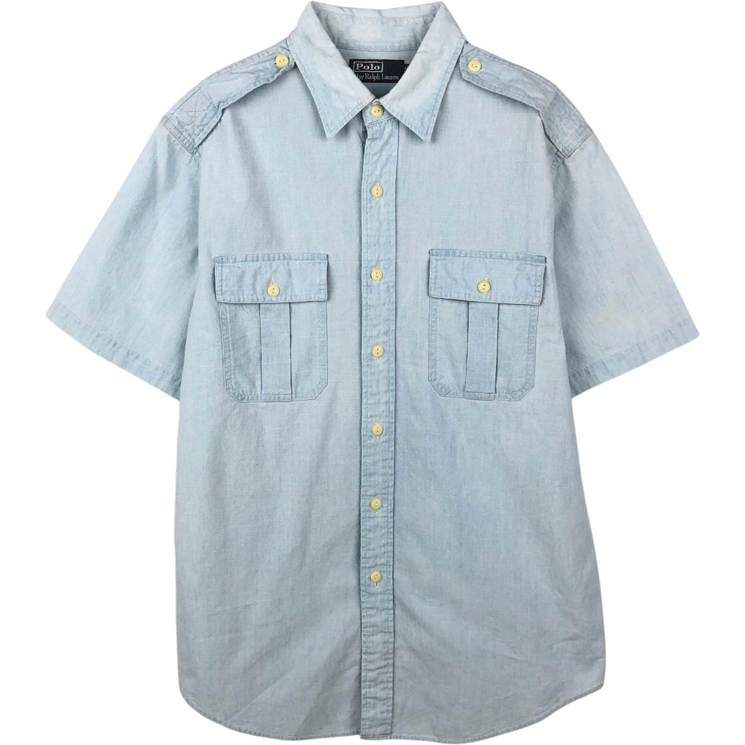 Ralph Lauren POLO by Ralph Lauren Short-Sleeve Cotton Shirt, Men's Size L (approx.) cotton Blue type light blue Vintage Second Hand