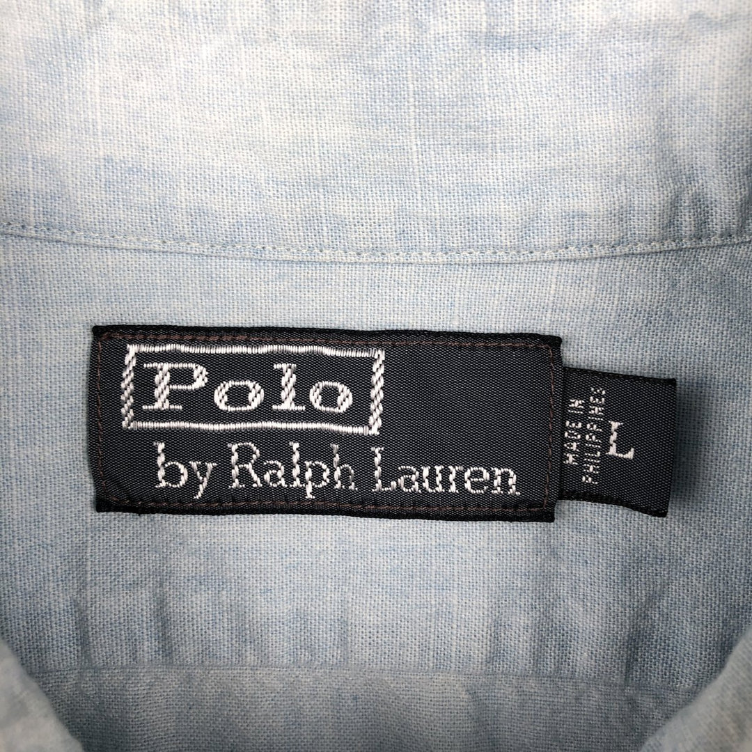 Ralph Lauren POLO by Ralph Lauren Short-Sleeve Cotton Shirt, Men's Size L (approx.) cotton Blue type light blue Vintage Second Hand