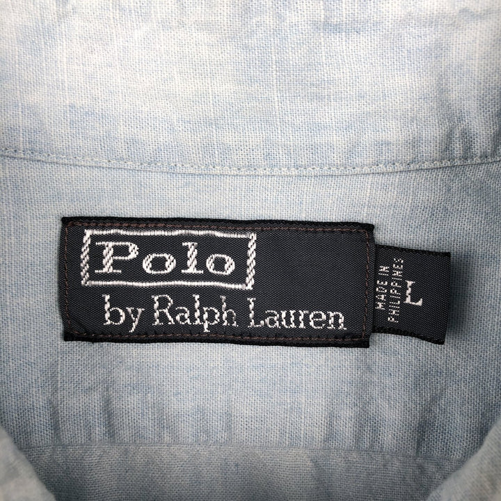 Ralph Lauren POLO by Ralph Lauren Short-Sleeve Cotton Shirt, Men's Size L (approx.) cotton Blue type light blue Vintage Second Hand