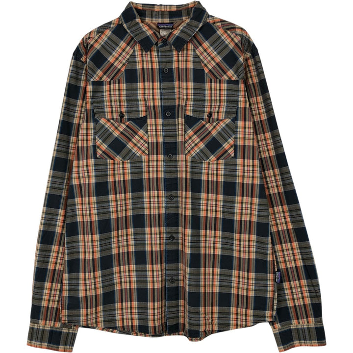 Patagonia ORGANIC COTTON 52251FA12 Check Pattern Long Sleeve Western Shirt (Men's Size M) Organic cotton navy blue type Vintage Second Hand