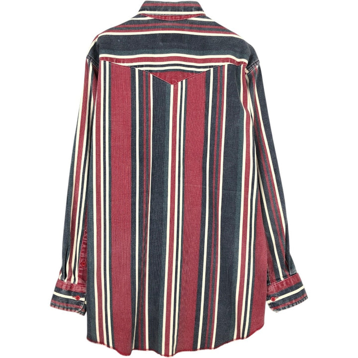 80s-90'S Wrangler Multi-Stripe Long-Sleeve Western Shirt, Made in USA, Men's Size L (approx.) cotton navy blue type Vintage Second Hand
