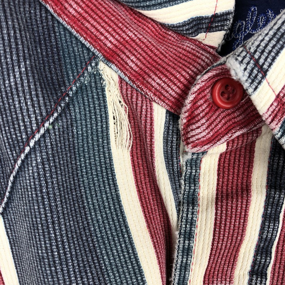 80s-90'S Wrangler Multi-Stripe Long-Sleeve Western Shirt, Made in USA, Men's Size L (approx.) cotton navy blue type Vintage Second Hand