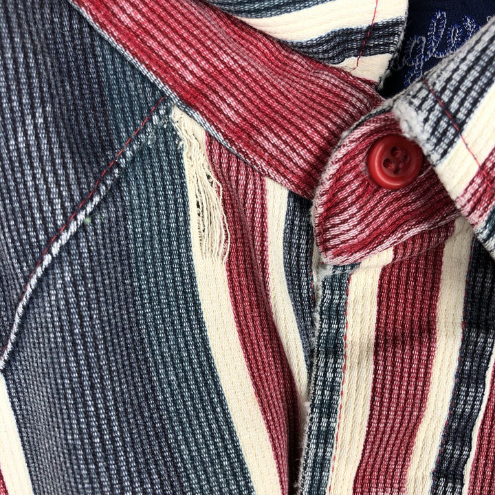 80s-90'S Wrangler Multi-Stripe Long-Sleeve Western Shirt, Made in USA, Men's Size L (approx.) cotton navy blue type Vintage Second Hand