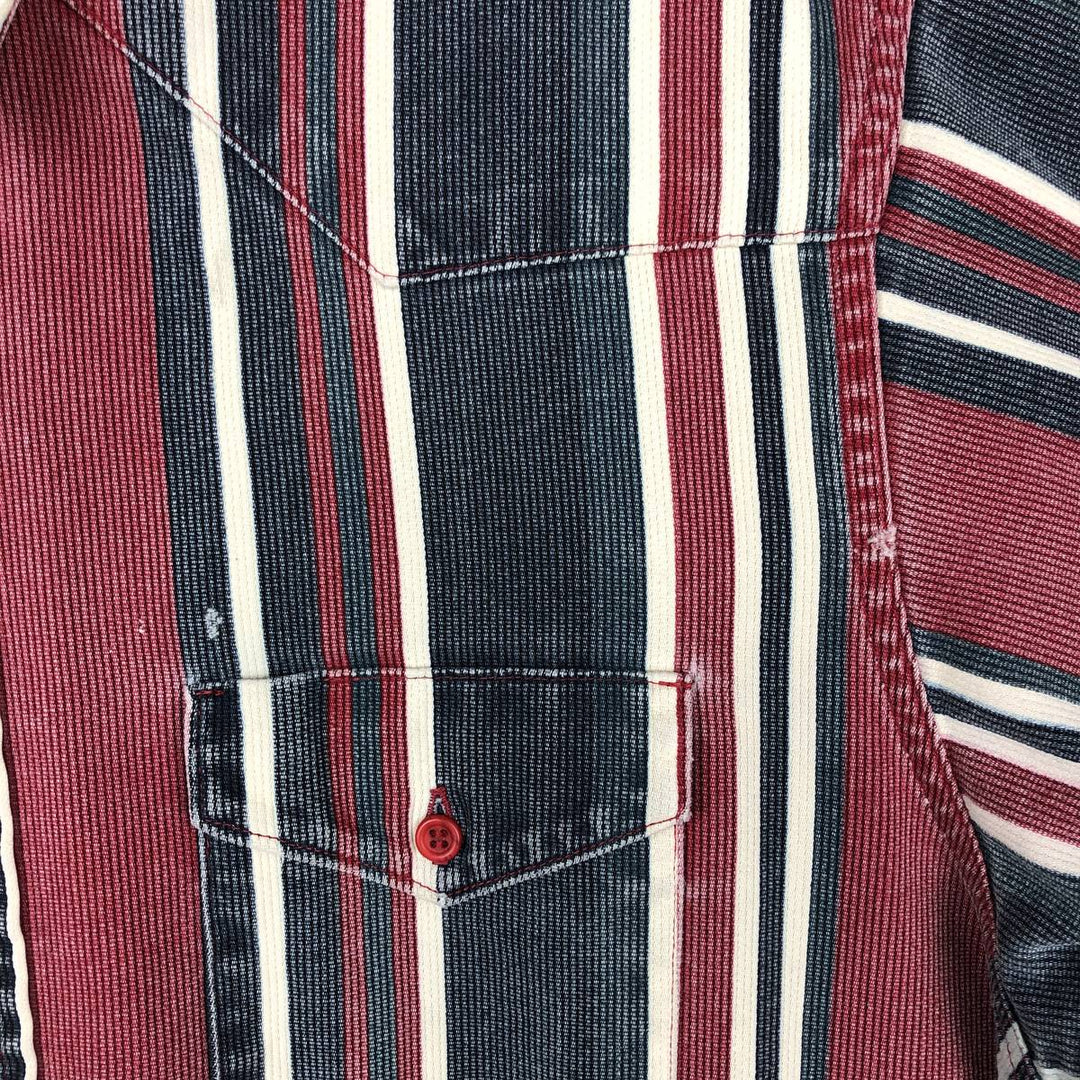 80s-90'S Wrangler Multi-Stripe Long-Sleeve Western Shirt, Made in USA, Men's Size L (approx.) cotton navy blue type Vintage Second Hand