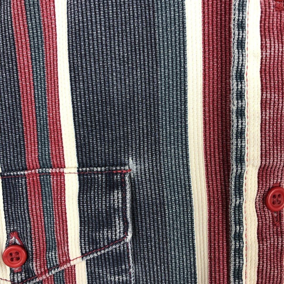 80s-90'S Wrangler Multi-Stripe Long-Sleeve Western Shirt, Made in USA, Men's Size L (approx.) cotton navy blue type Vintage Second Hand