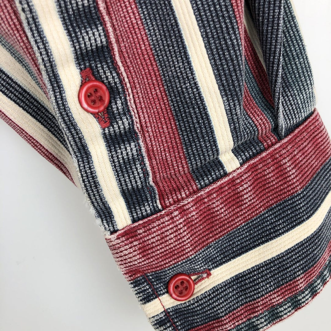80s-90'S Wrangler Multi-Stripe Long-Sleeve Western Shirt, Made in USA, Men's Size L (approx.) cotton navy blue type Vintage Second Hand