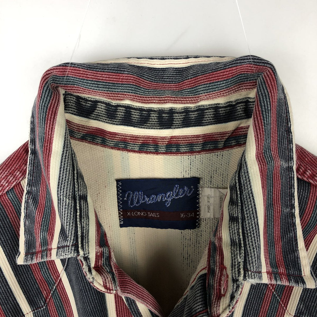 80s-90'S Wrangler Multi-Stripe Long-Sleeve Western Shirt, Made in USA, Men's Size L (approx.) cotton navy blue type Vintage Second Hand