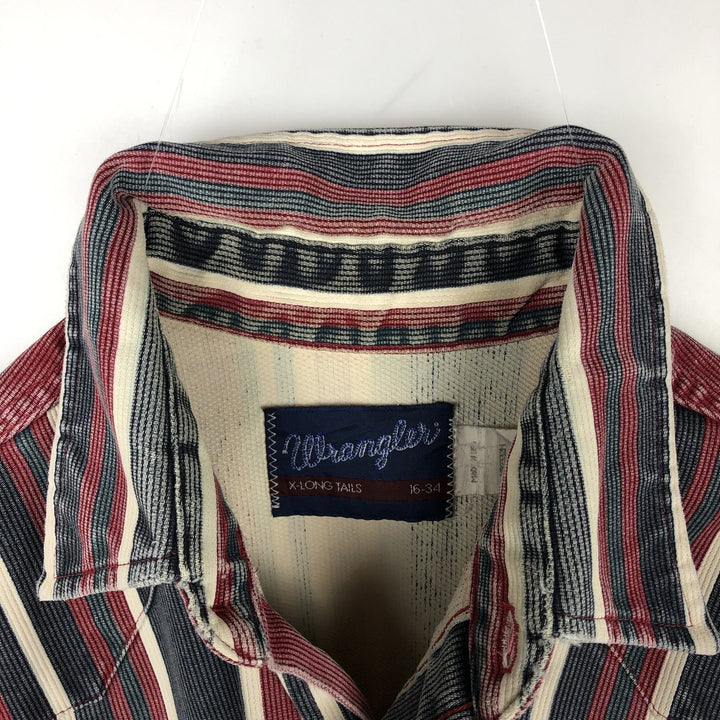 80s-90'S Wrangler Multi-Stripe Long-Sleeve Western Shirt, Made in USA, Men's Size L (approx.) cotton navy blue type Vintage Second Hand