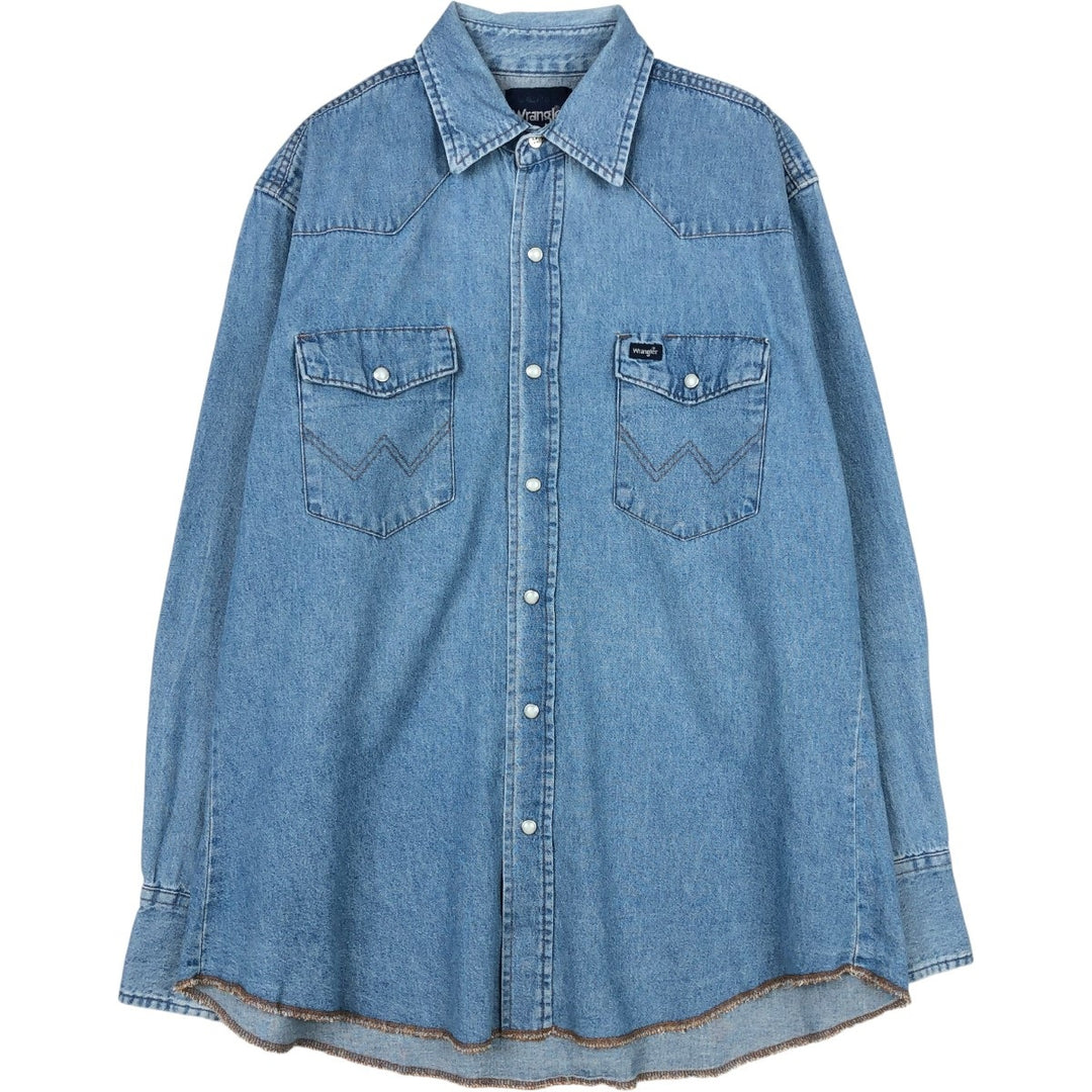 Wrangler Long Sleeve Denim Western Shirt, Men's Size L unclear blue type Vintage Second Hand