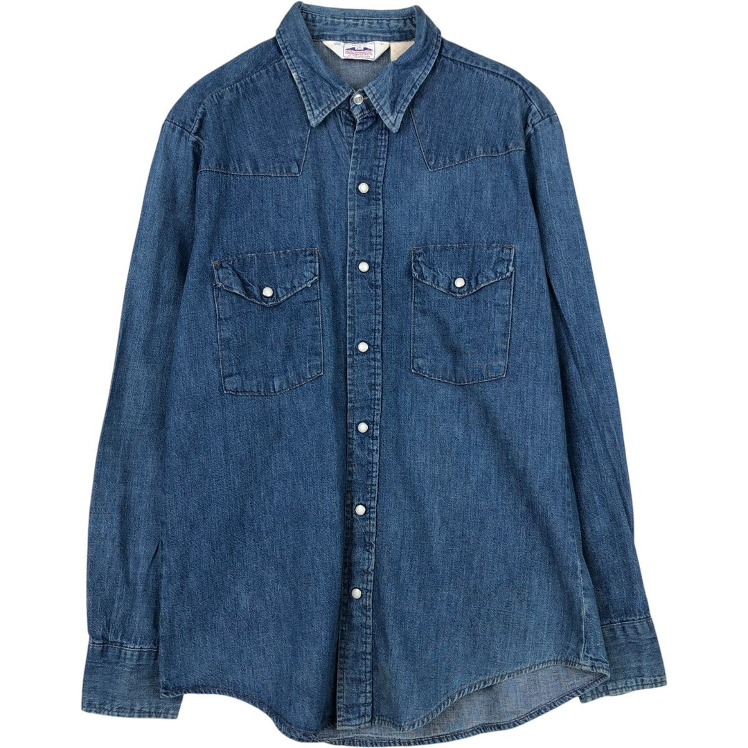Five Brother DAKOTA Long-Sleeve Denim Western Shirt, Made in USA, Men's Size L (approx.) unclear blue type Vintage Second Hand