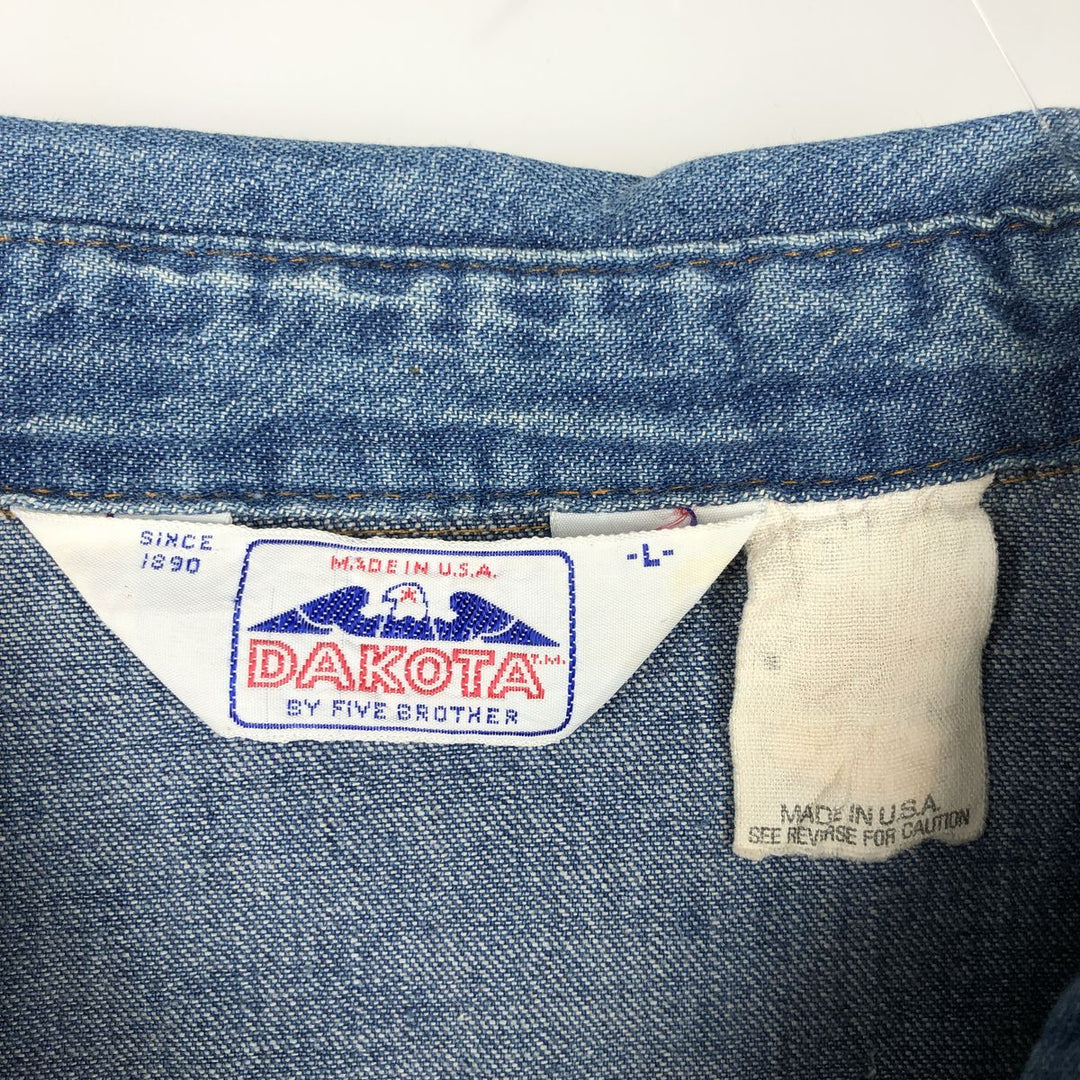 Five Brother DAKOTA Long-Sleeve Denim Western Shirt, Made in USA, Men's Size L (approx.) unclear blue type Vintage Second Hand