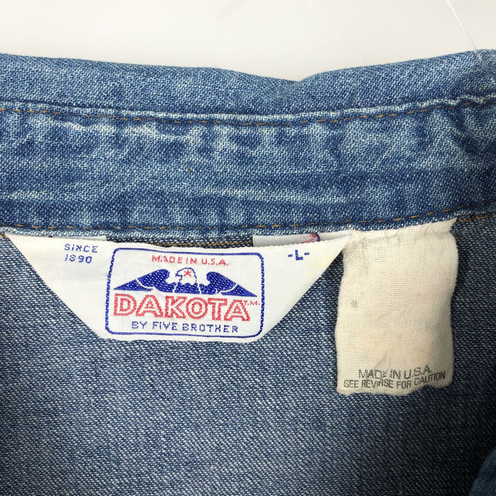 Five Brother DAKOTA Long-Sleeve Denim Western Shirt, Made in USA, Men's Size L (approx.) unclear blue type Vintage Second Hand