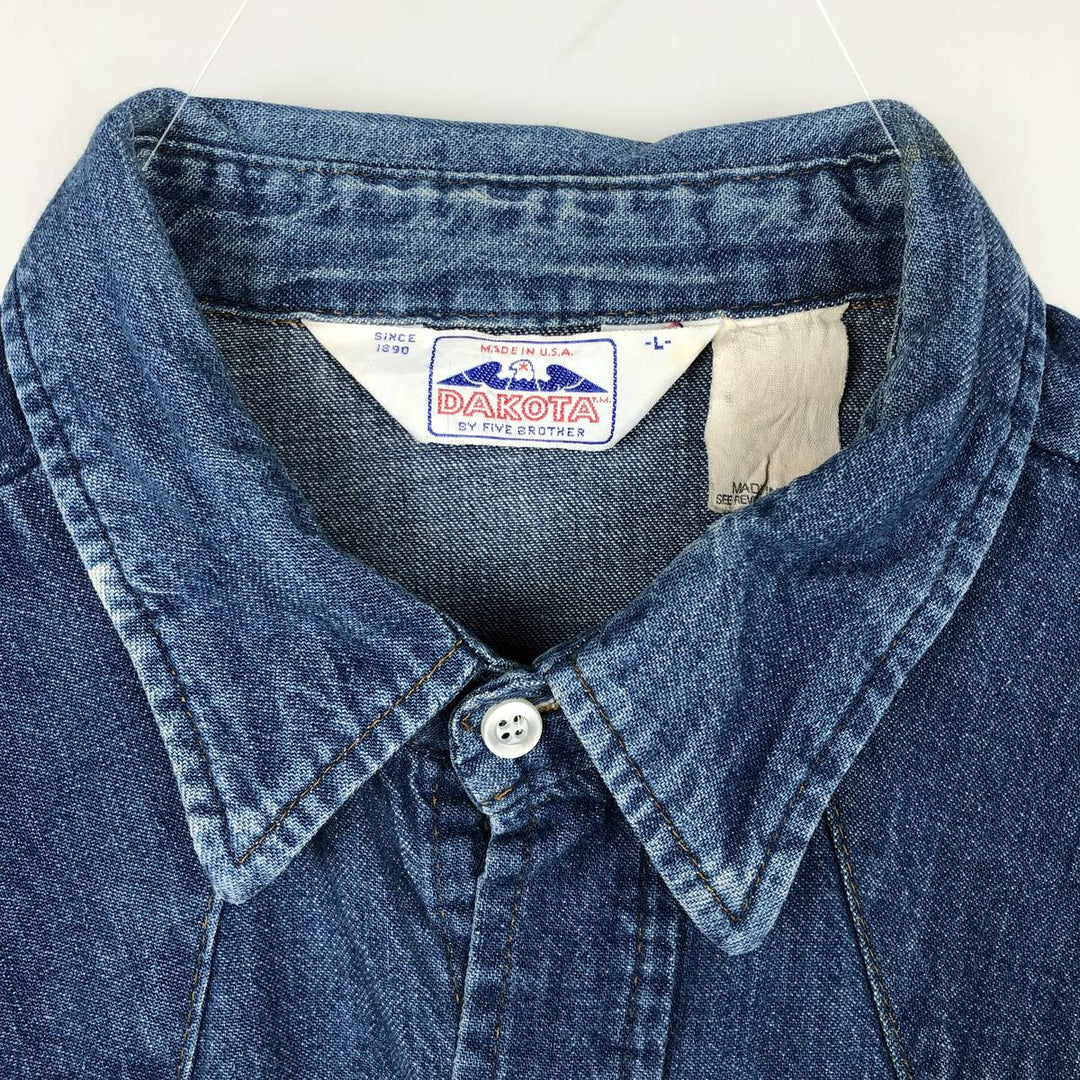 Five Brother DAKOTA Long-Sleeve Denim Western Shirt, Made in USA, Men's Size L (approx.) unclear blue type Vintage Second Hand