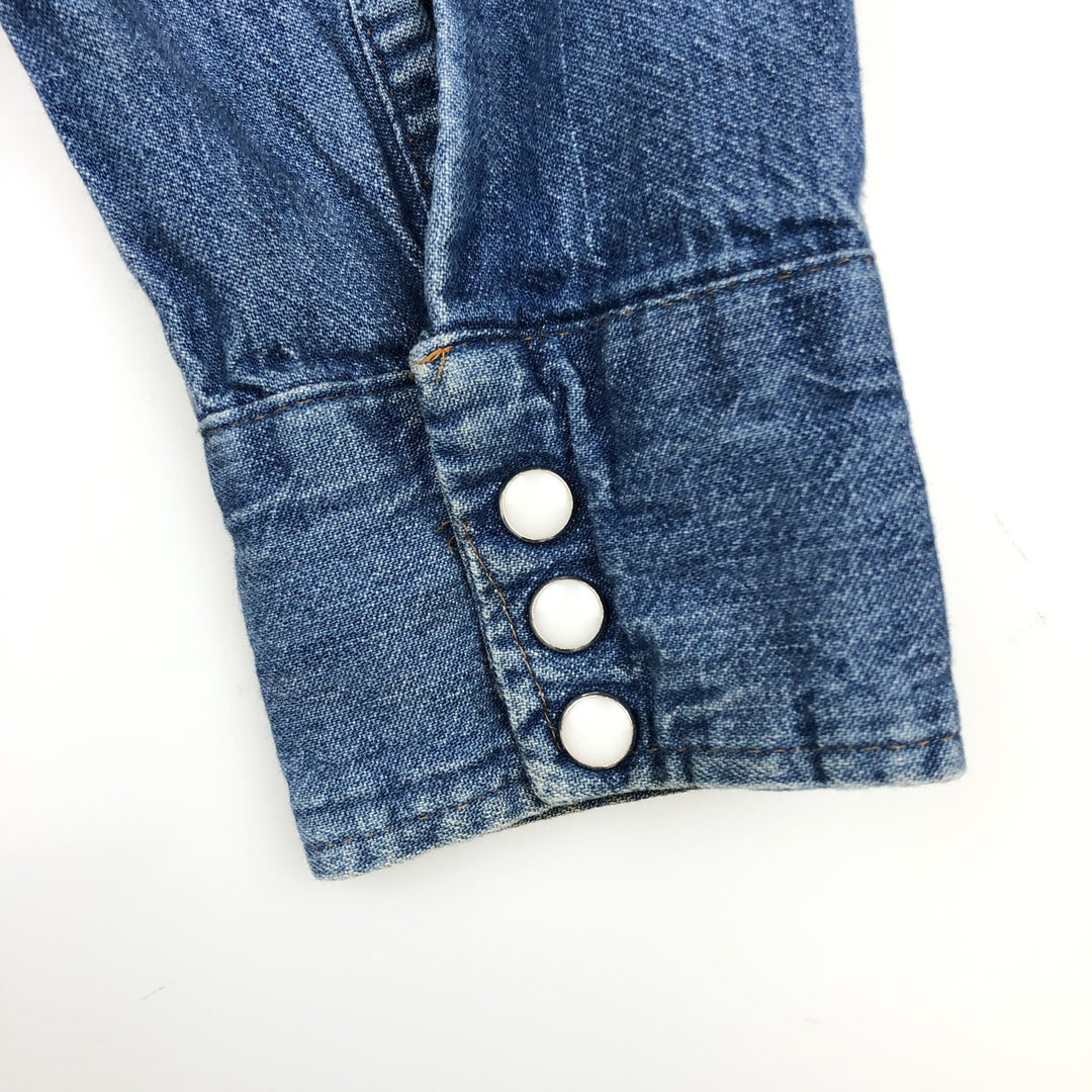 Five Brother DAKOTA Long-Sleeve Denim Western Shirt, Made in USA, Men's Size L (approx.) unclear blue type Vintage Second Hand