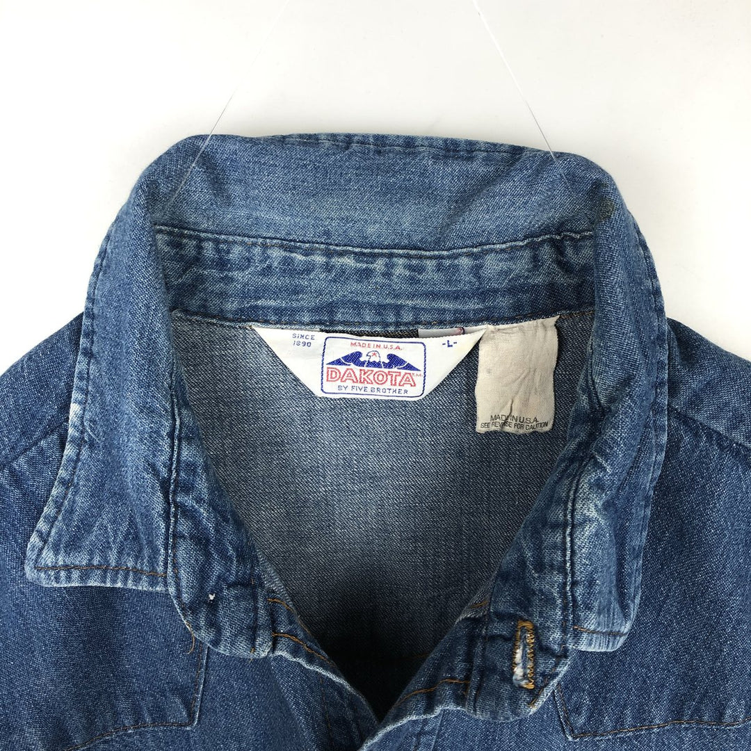 Five Brother DAKOTA Long-Sleeve Denim Western Shirt, Made in USA, Men's Size L (approx.) unclear blue type Vintage Second Hand