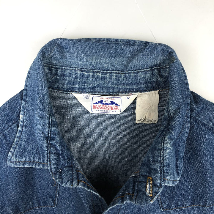 Five Brother DAKOTA Long-Sleeve Denim Western Shirt, Made in USA, Men's Size L (approx.) unclear blue type Vintage Second Hand