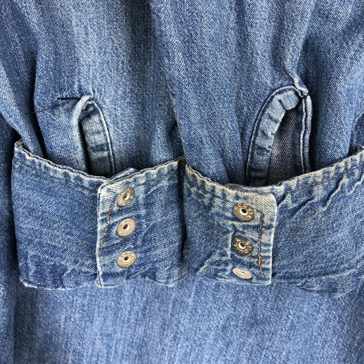 Five Brother DAKOTA Long-Sleeve Denim Western Shirt, Made in USA, Men's Size L (approx.) unclear blue type Vintage Second Hand