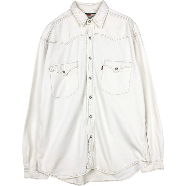Levi's Long-Sleeve Denim Western Shirt, Men's Size L (approx.) cotton white type Vintage Second Hand