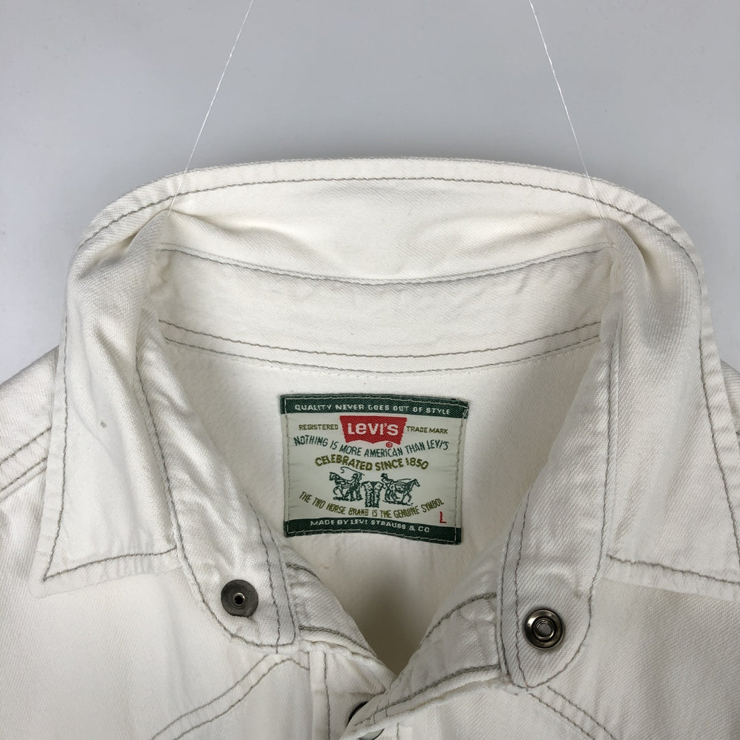 Levi's Long-Sleeve Denim Western Shirt, Men's Size L (approx.) cotton white type Vintage Second Hand