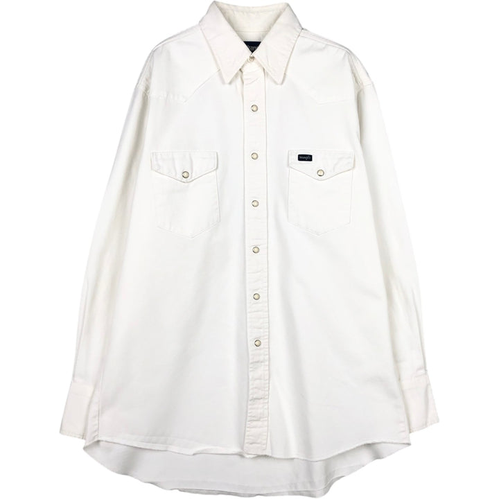 Wrangler Long Sleeve Denim Western Shirt, Men's Size L cotton white type Vintage Second Hand