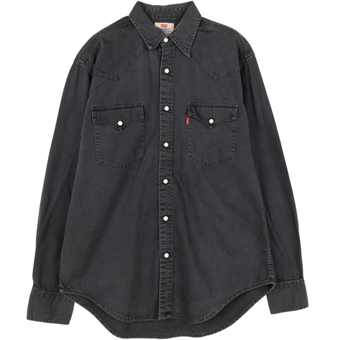 1990'S Levi's 60555-0565 Long-Sleeve Denim Western Shirt, Men's Size M (approx.) cotton black type Vintage Second Hand