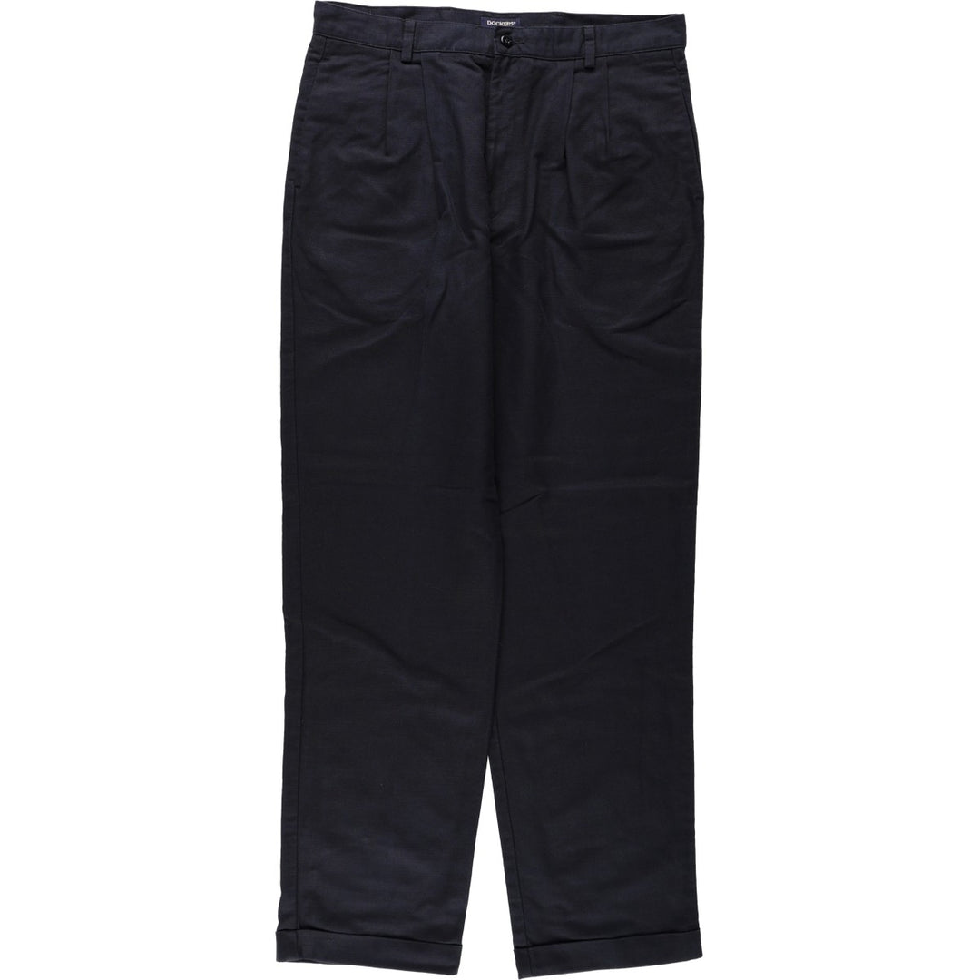 Dockers Khakis Two-Pleat Cotton x Linen Trousers, Men's Size W36 (approx.) linen navy blue type Vintage Second Hand