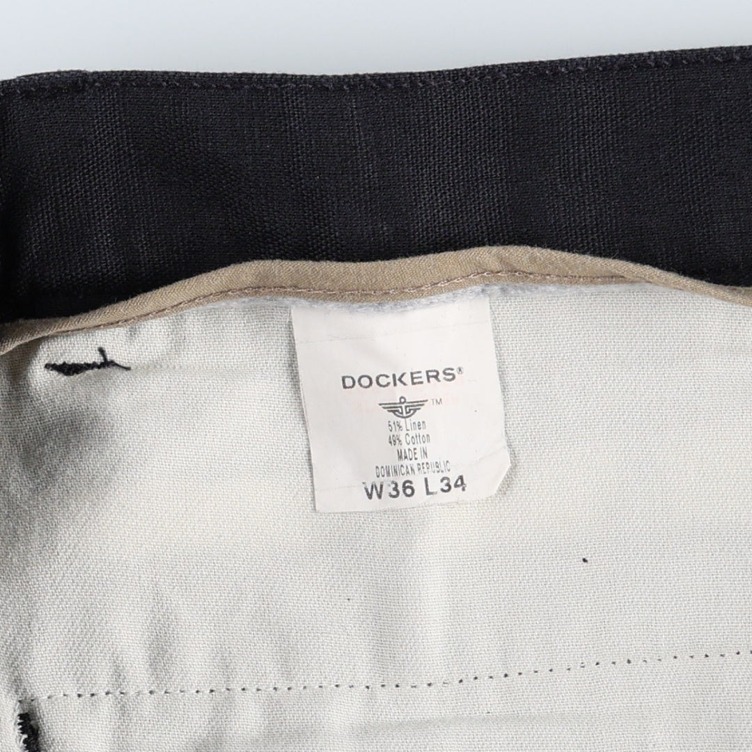Dockers Khakis Two-Pleat Cotton x Linen Trousers, Men's Size W36 (approx.) linen navy blue type Vintage Second Hand