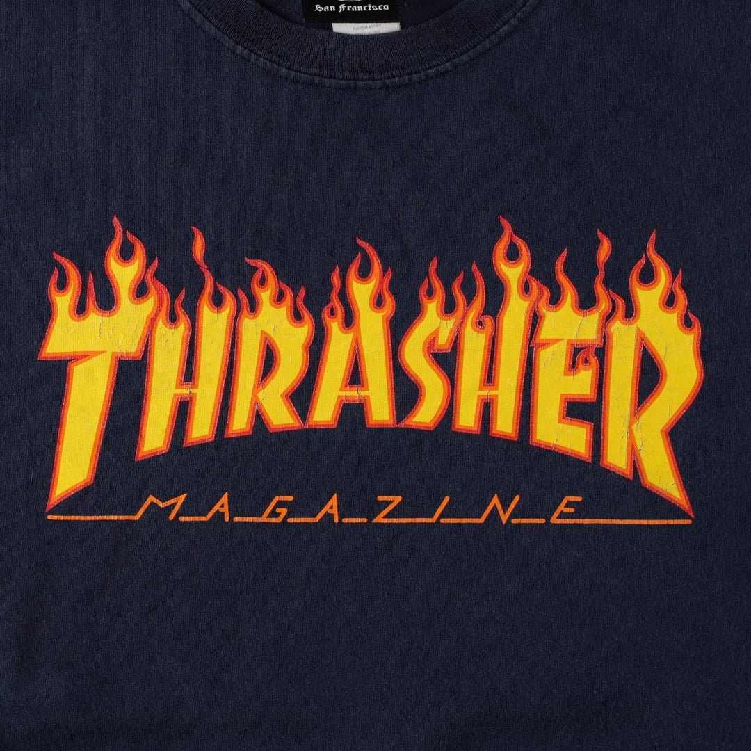 Thrasher Fire Pattern Surf Skate T-Shirt Men's XL cotton navy blue type Vintage Second Hand
