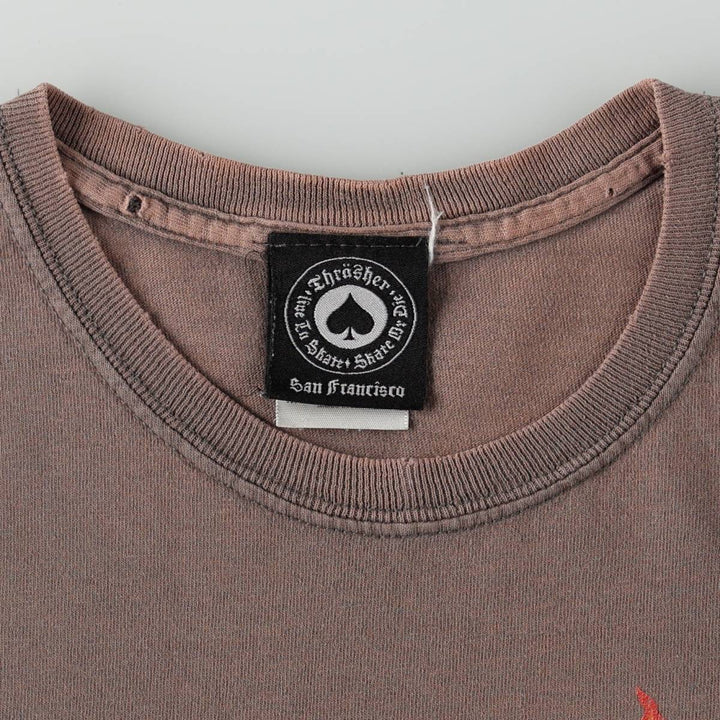Thrasher Fire Pattern Surf Skate T-Shirt, Men's M cotton Khaki type brown Vintage Second Hand