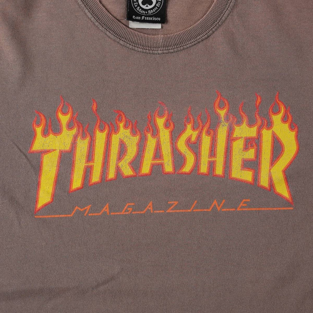 Thrasher Fire Pattern Surf Skate T-Shirt, Men's M cotton Khaki type brown Vintage Second Hand