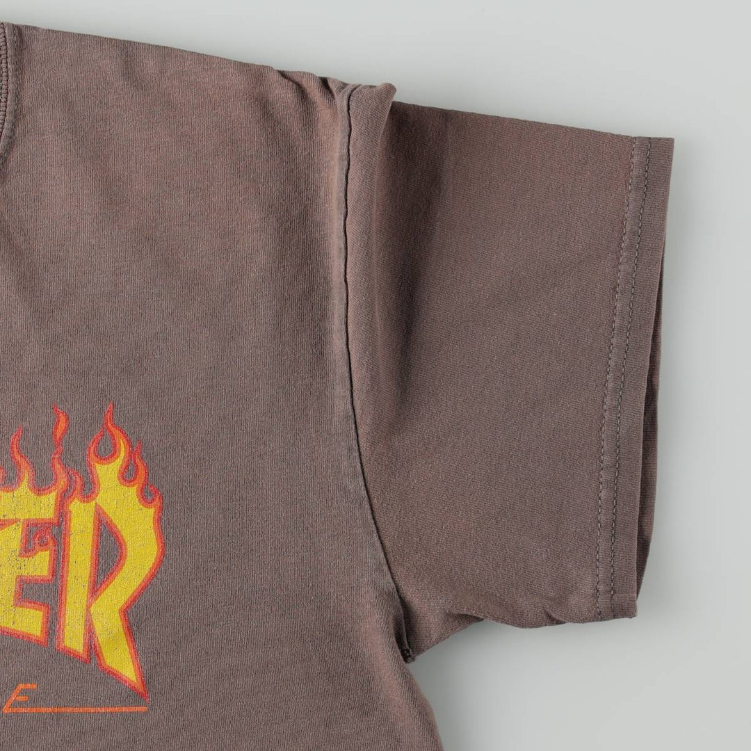 Thrasher Fire Pattern Surf Skate T-Shirt, Men's M cotton Khaki type brown Vintage Second Hand