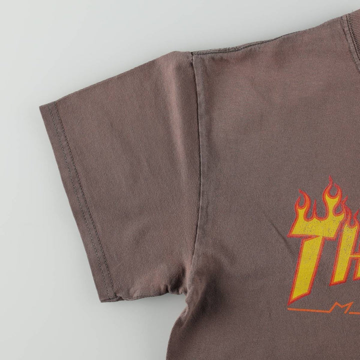 Thrasher Fire Pattern Surf Skate T-Shirt, Men's M cotton Khaki type brown Vintage Second Hand