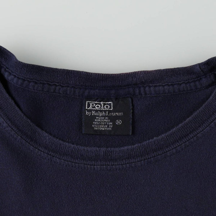 Ralph Lauren POLO by Ralph Lauren Short-Sleeve T-Shirt with One-Point Logo, Men's Size XL (approx.) cotton navy blue type Vintage Second Hand