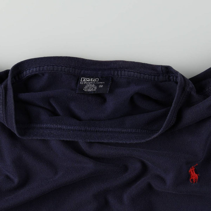 Ralph Lauren POLO by Ralph Lauren Short-Sleeve T-Shirt with One-Point Logo, Men's Size XL (approx.) cotton navy blue type Vintage Second Hand