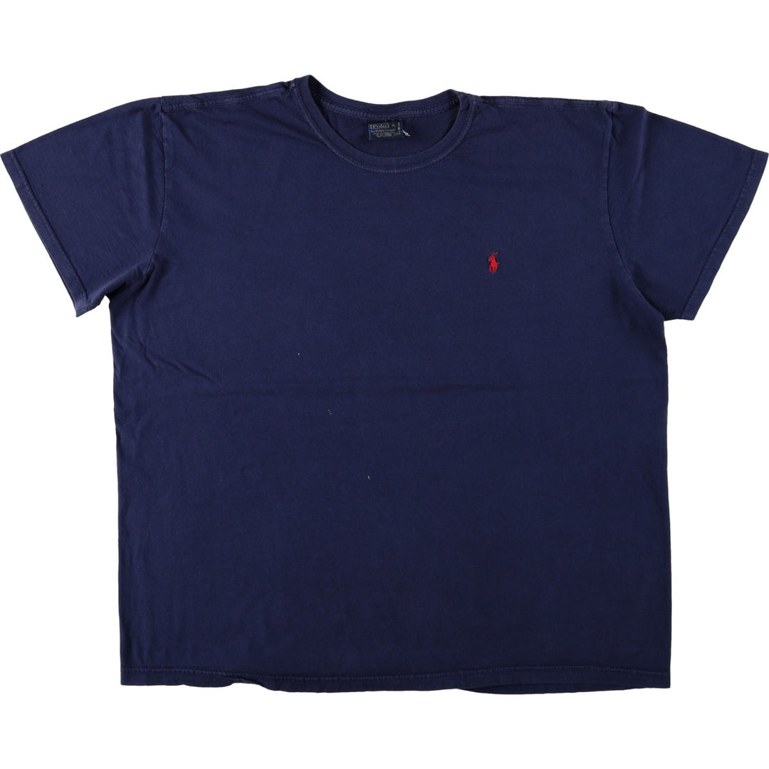 Ralph Lauren POLO by Ralph Lauren Plain Short-Sleeve T-Shirt with One-Point Logo, Men's Size XL (approx.) cotton Navy blue Vintage Second Hand
