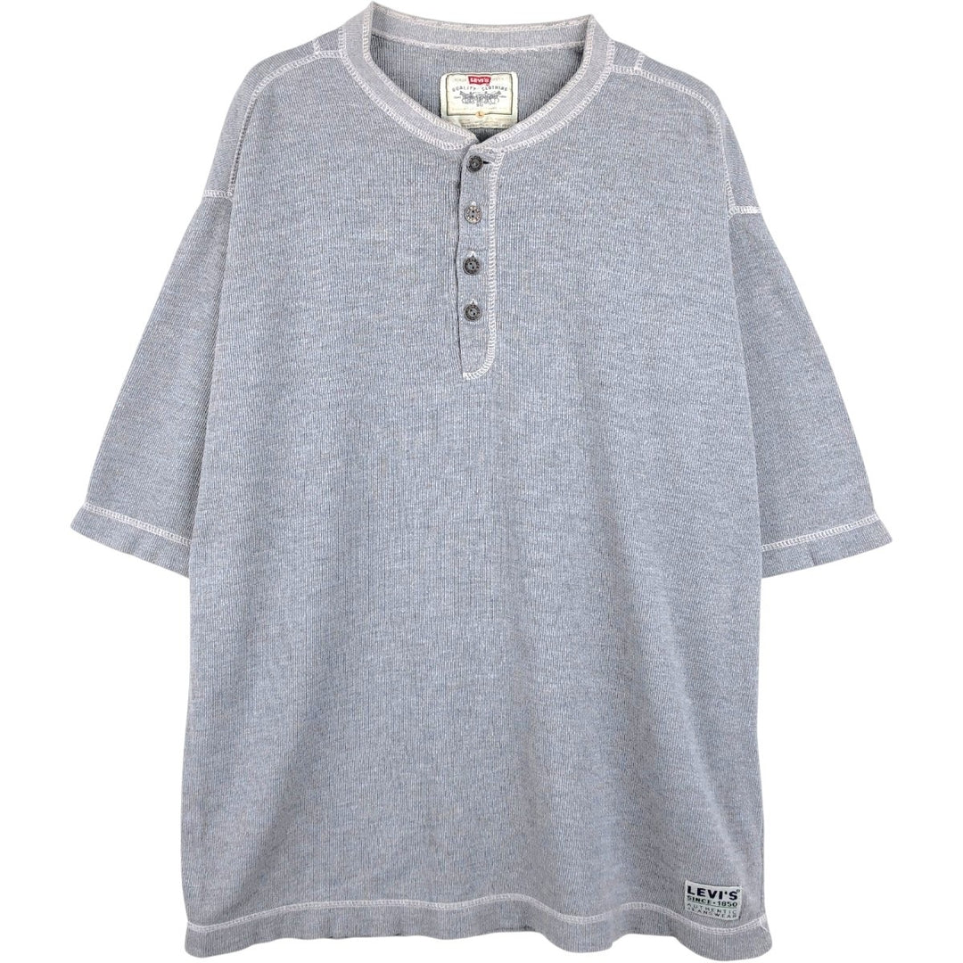 Levi's Henley neck short-sleeved T-shirt, men's size L (approx.) cotton gray type Vintage Second Hand