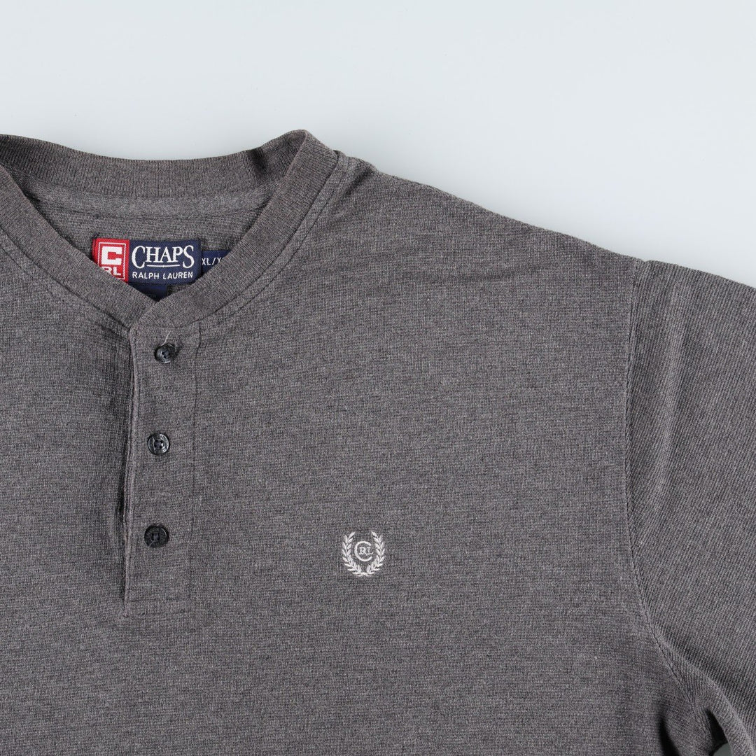 Ralph Lauren CHAPS Henley neck short-sleeved T-shirt with a single logo, men's size XL equivalent, vintage. cotton gray type Vintage Second Hand