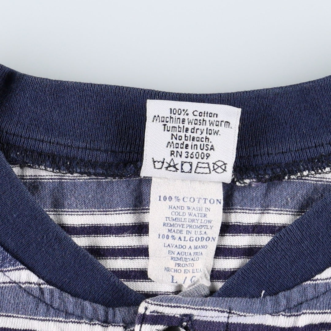 90'S Calvin Klein Jeans Henley Neck Short Sleeve Striped T-Shirt, Made in USA, Men's Size L (approx.), Vintage cotton blue type Vintage Second Hand