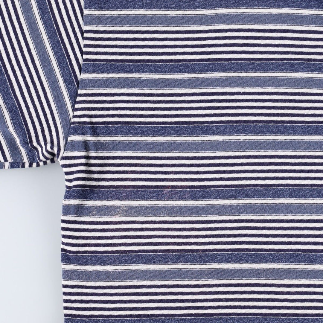 90'S Calvin Klein Jeans Henley Neck Short Sleeve Striped T-Shirt, Made in USA, Men's Size L (approx.), Vintage cotton blue type Vintage Second Hand
