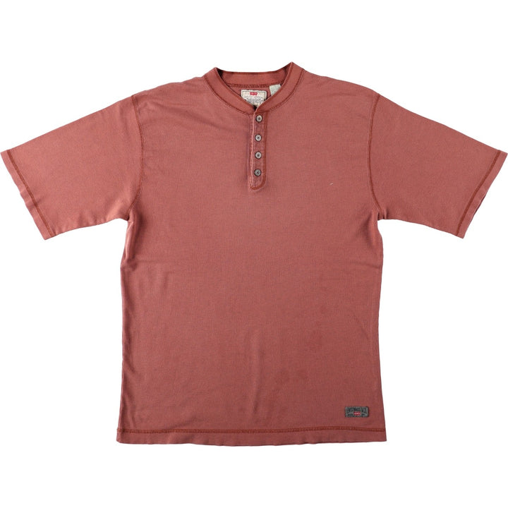 90'S Levi's Henley Neck Short-Sleeve T-Shirt, Made in Saipan, Men's Size L (Equivalent), Vintage cotton red type reddish brown Vintage Second Hand