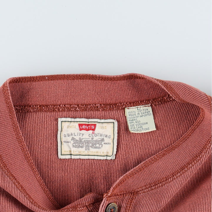 90'S Levi's Henley Neck Short-Sleeve T-Shirt, Made in Saipan, Men's Size L (Equivalent), Vintage cotton red type reddish brown Vintage Second Hand
