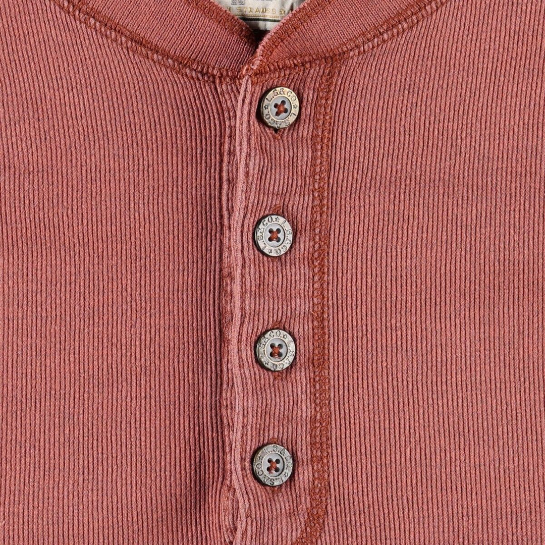 90'S Levi's Henley Neck Short-Sleeve T-Shirt, Made in Saipan, Men's Size L (Equivalent), Vintage cotton red type reddish brown Vintage Second Hand