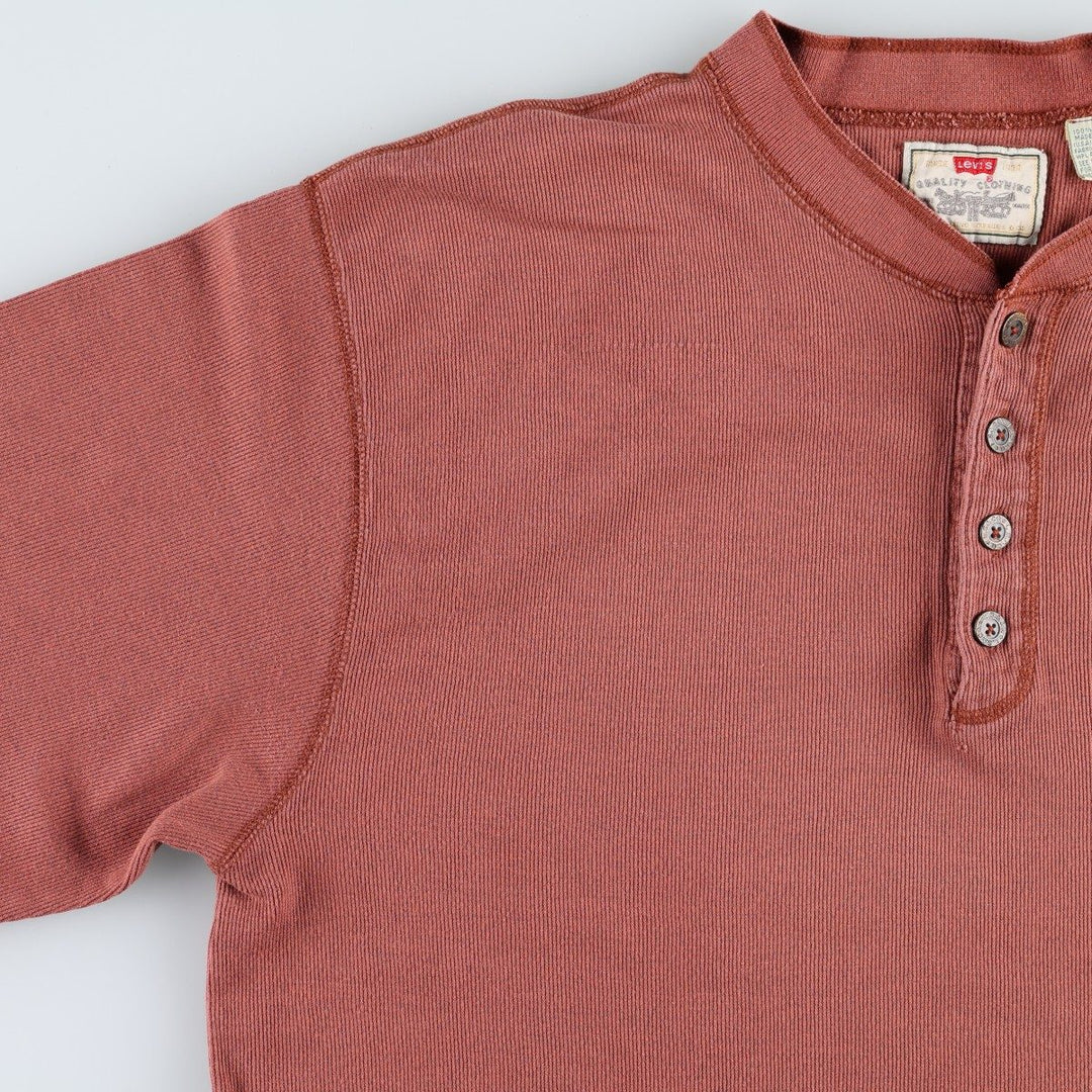 90'S Levi's Henley Neck Short-Sleeve T-Shirt, Made in Saipan, Men's Size L (Equivalent), Vintage cotton red type reddish brown Vintage Second Hand