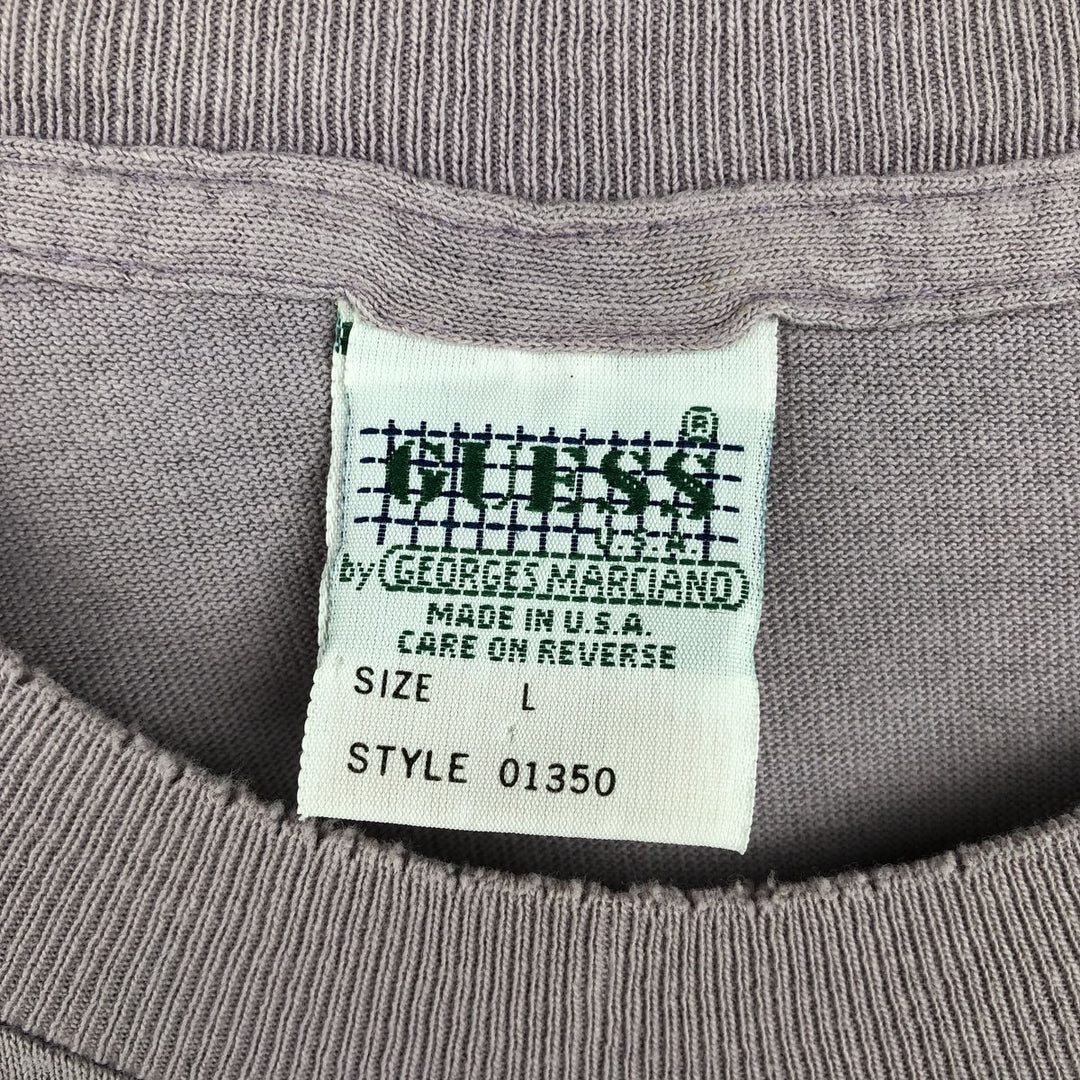 90'S Guess Big Logo Short-Sleeve Printed T-Shirt, Made in USA, Men's Size L (Equivalent), Vintage cotton purple type Vintage Second Hand