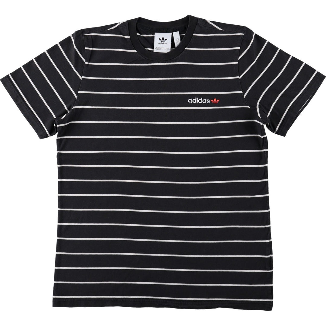 Adidas striped pattern logo t-shirt, men's size M (approx.) cotton black type Vintage Second Hand